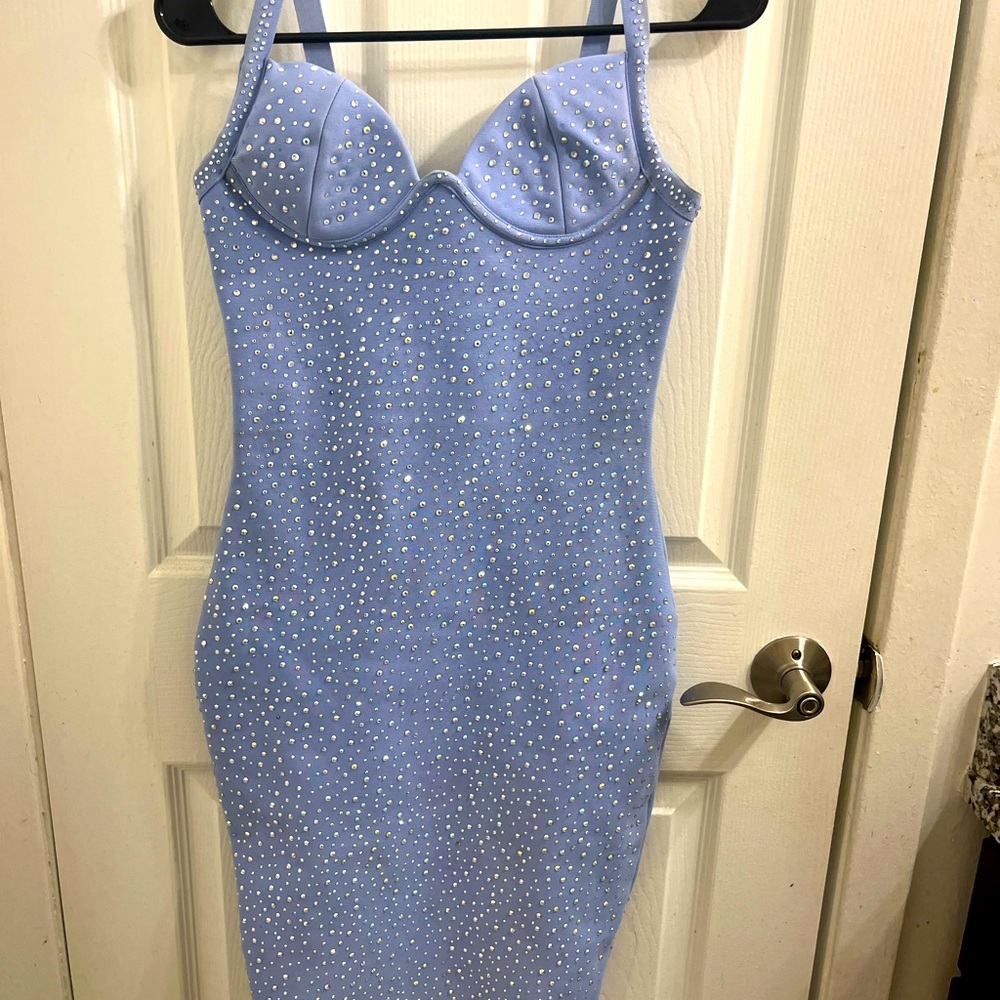 Blue bodycon bedazzled dress